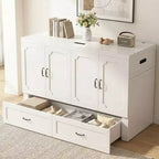 Mjkone Queen Size Convertible Murphy Cabinet Bed with Mattress, USB Charging, Storage Drawers