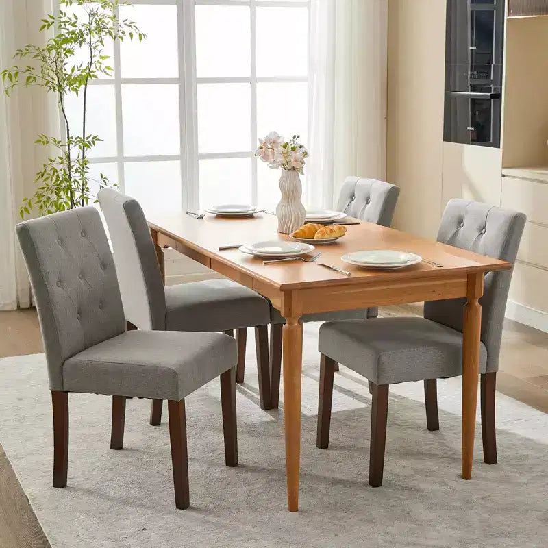Parsons-eetkamerstoelen met knopen en capitonnering, set van 6 / 4 – gestoffeerde keukenstoelen met houten poten en gewatteerde zittingen – meubels voor woonkamer en keuken