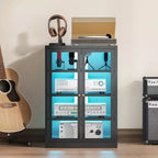 Bekrvio Metall-Mediaschrank, 4-stufiger Stereoschrank mit Glastüren und verstellbaren Einlegeböden, Audio-AV-Rack mit Kabelmanagement