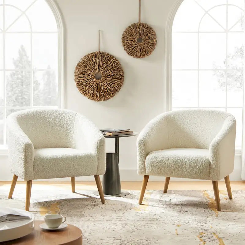 Sheila moderner 30 W Bouclé-Sessel mit Beinen aus Massivholz, 2er-Set von HULALA HOME