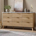 Dressoir met 9 laden en geribbelde voorkant, moderne ladekast, houten dressoir/TV-meubel met gebogen profiel, voor woonkamer of hal