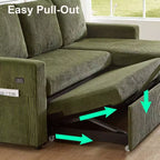 Dyonery 2 in 1 Pull Out Sleeper Sofa with Storage Chaise C Corduroy Sectional Couch with USB Ports for Living Room