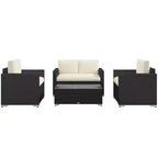 4-delige rotan loungeset, rieten terrasbankstel met loveseatstoelen en salontafel met glazen blad voor de tuin