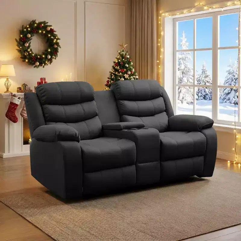 Divanetto reclinabile in tessuto tecnico beige/grigio, 2 posti, con schienale e poggiapiedi regolabili