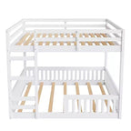 Full over Full Wooden Bunk Bed with Ladder and Guardrails, Low Floor Full Size Bunk Beds with Slats Support