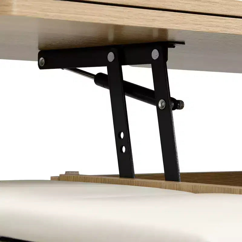 Multifunktionaler moderner Couchtisch mit Liftplatte, verborgenem Stauraum, 4 Hockern und Rollen – perfekt für moderne Wohnbereiche
