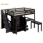 Hochbett in Full-Size mit Treppe, Bücherregal, Schreibtisch und Kleiderschrank – platzsparendes Multifunktionsmöbel für Kinder und Jugendliche – Weiß