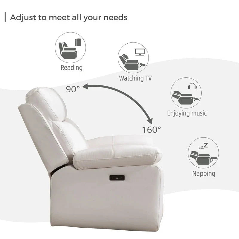 Elektrisch verstellbares Sofa mit kabellosem Ladegerät, Leselicht, LED-Beleuchtung für das Wohnzimmer, Kunstleder, AC-/USB-Anschluss, Getränkehalter, Schwarz