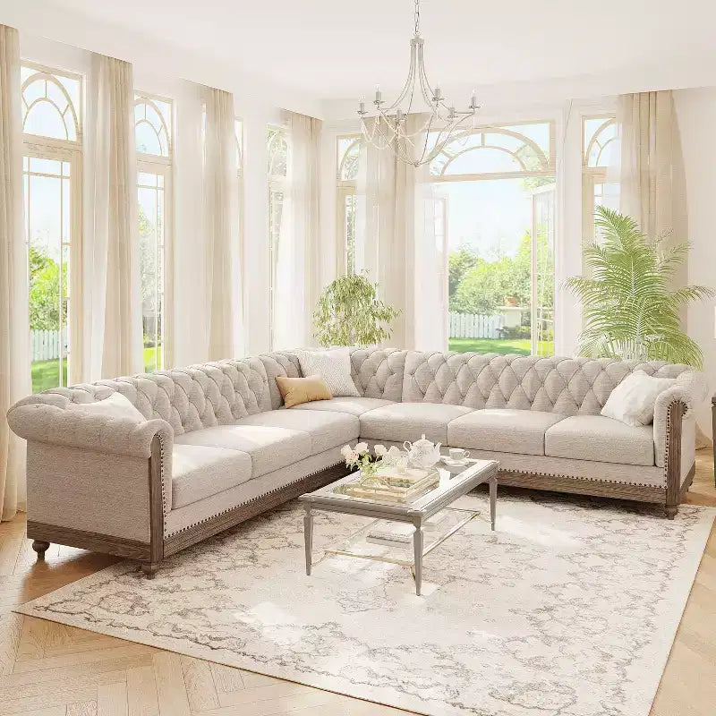 Velika retro modularna sofa Mirod s drvenim nogama, udoban modularni dizajn za dnevni boravak, salon i obiteljske prostore