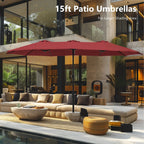 MAISON ARTS dubbele parasol voor terras, 15 ft, extra groot, tweepersoons, inclusief voet