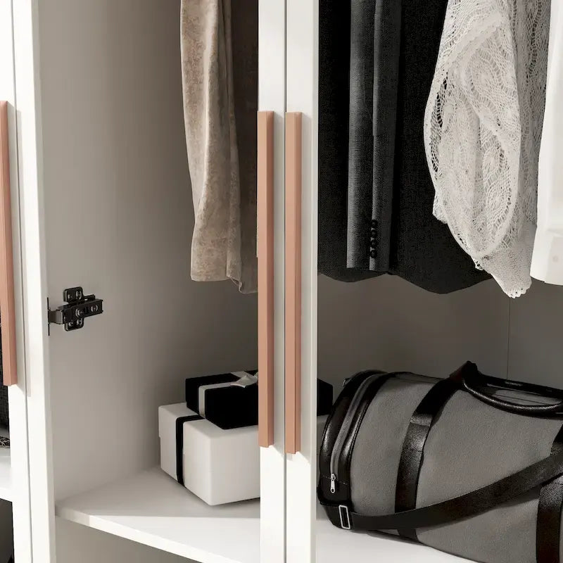 Armadio guardaroba largo 47.2 con luce LED, ante completamente in vetro e vani contenitori