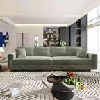 102.4 Plush Corduroy 4-Seat Convertible Sofa with Ottomans - Green