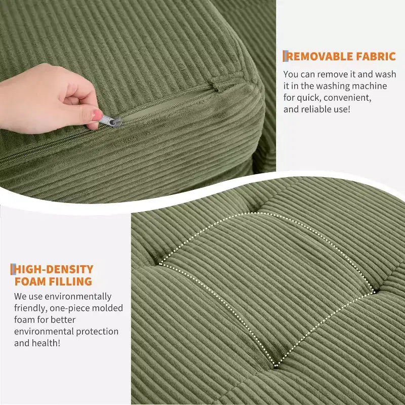 Divano letto con materasso pieghevole a tre sezioni SunnyFurn da 15 cm, 190,5 x 138 cm, letto per ospiti pieghevole in schiuma con velluto a coste trapuntato, portatile per campeggio, soggiorno e camera da letto