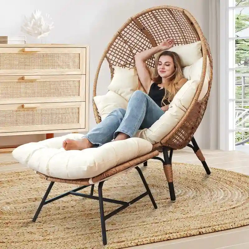 Sedia a uovo da interno FINCATI, sedia a uovo da esterno da 440 libbre, sedia a uovo oversize con pouf, sedia a uovo di lusso e confortevole con poggiapiedi