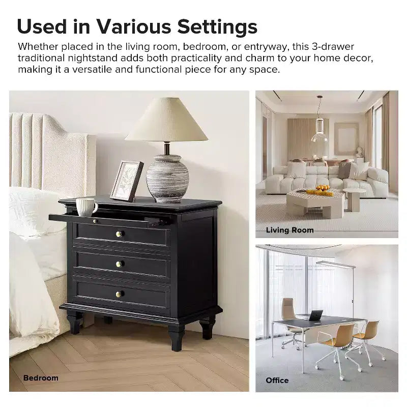 Comodino Giorgio con 3 cassetti e prese integrate, set da 2|HULALA HOME