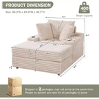 Pultruna chaise longue kbira għall-użu fuq ġewwa b’ottoman għall-ħażna, sufan sodda miksija bil-korduroj, Cloud Couch, bi 3 mħaded, pultruna sufan waħda għall-irqad
