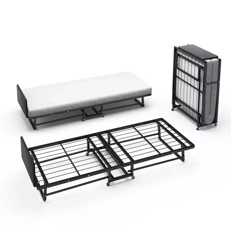 Klappbett mit Matratze, tragbares Gästebett mit 4 Rollen, 4-Schaumstoffmatratzen und Metallrahmen, platzsparendes Rollbett in Kinderbettgröße