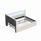 Gestoffeerd platformbed met USB-poorten en ledverlichting - bedframe voor tweepersoonsbed/twin-size met 2 opberglades - moderne slaapkamer