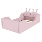Whisen Twin Platform Bed, Kids Floor Upholstered Bed Frame with Rabbit Cushion, Removable Side Rails