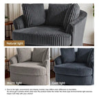 Extra grote 43 W pluche corduroy draaifauteuil met verzonken armleuningen en kuipvorm