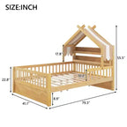 Letto a casetta in legno ModernLuxe per letto singolo/matrimoniale con testiera contenitore, struttura letto per bambini in pino massello con sponde di sicurezza
