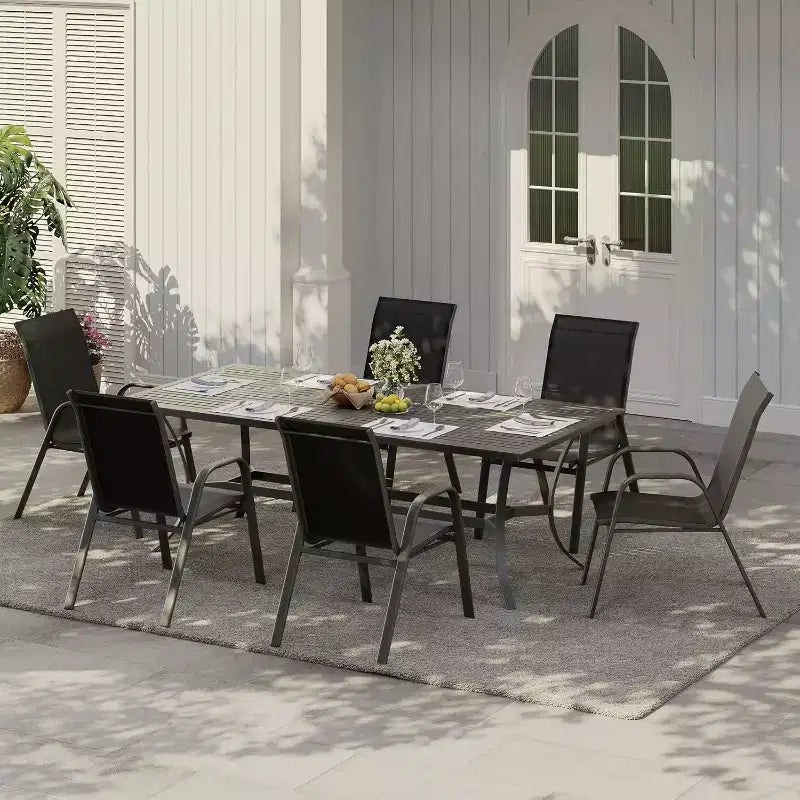 Terrasstoelen, stapelbare buiteneetkamerstoelen, set van 4/6, lichtgewicht weerbestendige textilene tuinstoelen met armleuningen voor achtertuin en zwembadterras