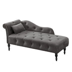 Modern 60.6  Velvet Upholstered Buttons Tufted Chaise Lounge Chair with Solid Wood Legs and Nailheads