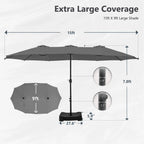 MAISON ARTS dubbele parasol voor terras, 15 ft, extra groot, tweepersoons, inclusief voet