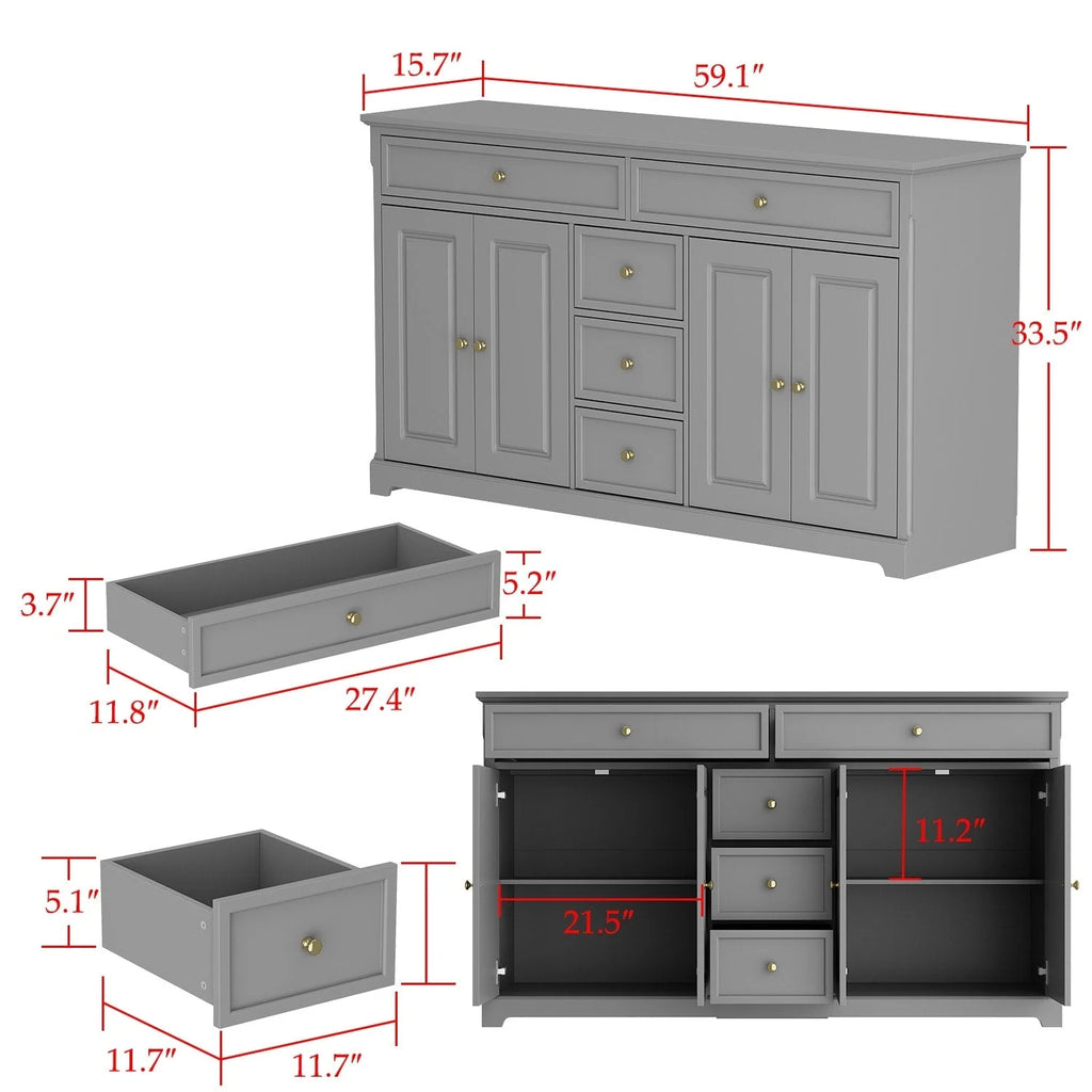 59,1' Sideboard-Buffet in Weiß, Mid-Century-Modern, zeitgemäß lackiert