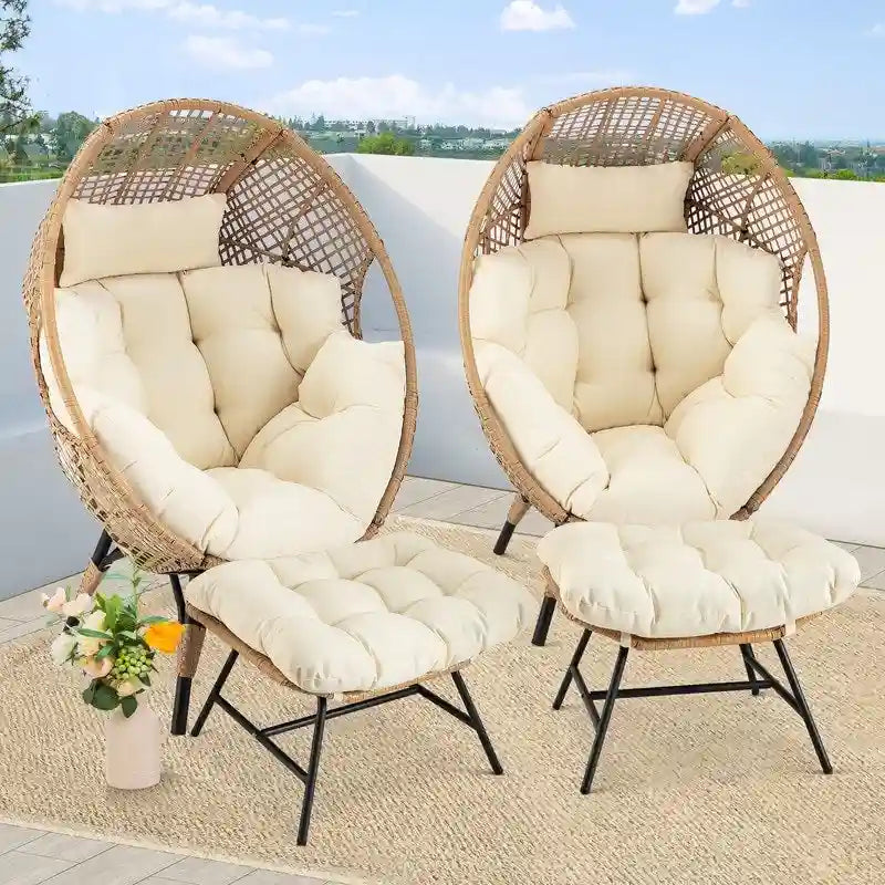 Sedia a uovo da interno FINCATI, sedia a uovo da esterno da 440 libbre, sedia a uovo oversize con pouf, sedia a uovo di lusso e confortevole con poggiapiedi