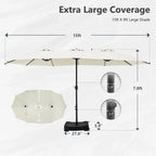 MAISON ARTS dubbele parasol voor terras, 15 ft, extra groot, tweepersoons, inclusief voet