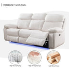 Elektrisch verstellbares Sofa mit kabellosem Ladegerät, Leselicht, LED-Beleuchtung für das Wohnzimmer, Kunstleder, AC-/USB-Anschluss, Getränkehalter, Schwarz