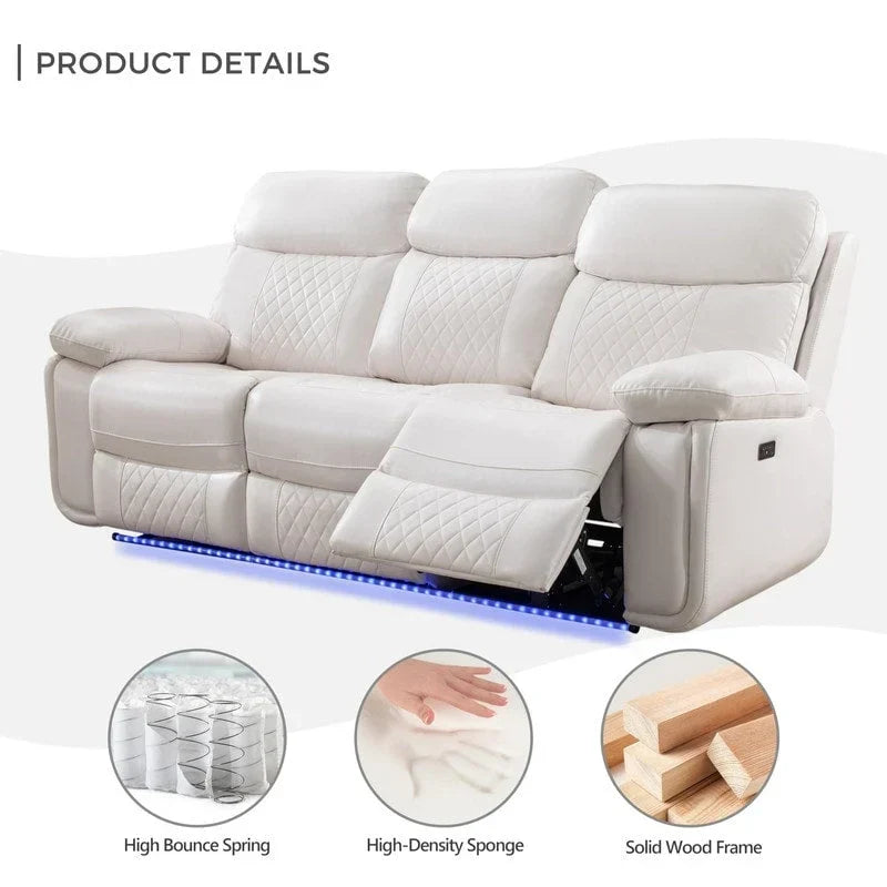 Elektrisch verstellbares Sofa mit kabellosem Ladegerät, Leselicht, LED-Beleuchtung für das Wohnzimmer, Kunstleder, AC-/USB-Anschluss, Getränkehalter, Schwarz