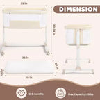 Babywiegje met wielen – beige / grijs / roze, wiegje naast het bed, voor 1 baby