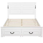 ModernLuxe Queen/King Size Platform Bed with Tall Headboard, Rustic Wood Bed Frame with 2 Drawers, LED Lights & USB Ports