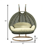 Poltrona sospesa a uovo LeisureMod per 2 persone con supporto - Altalena da patio in rattan intrecciato per esterni/interni, chaise longue con cuscini