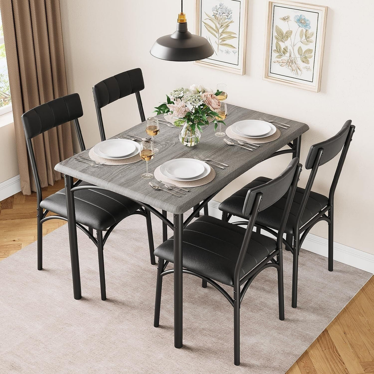 Set da pranzo rettangolare per 4 persone con sedie imbottite