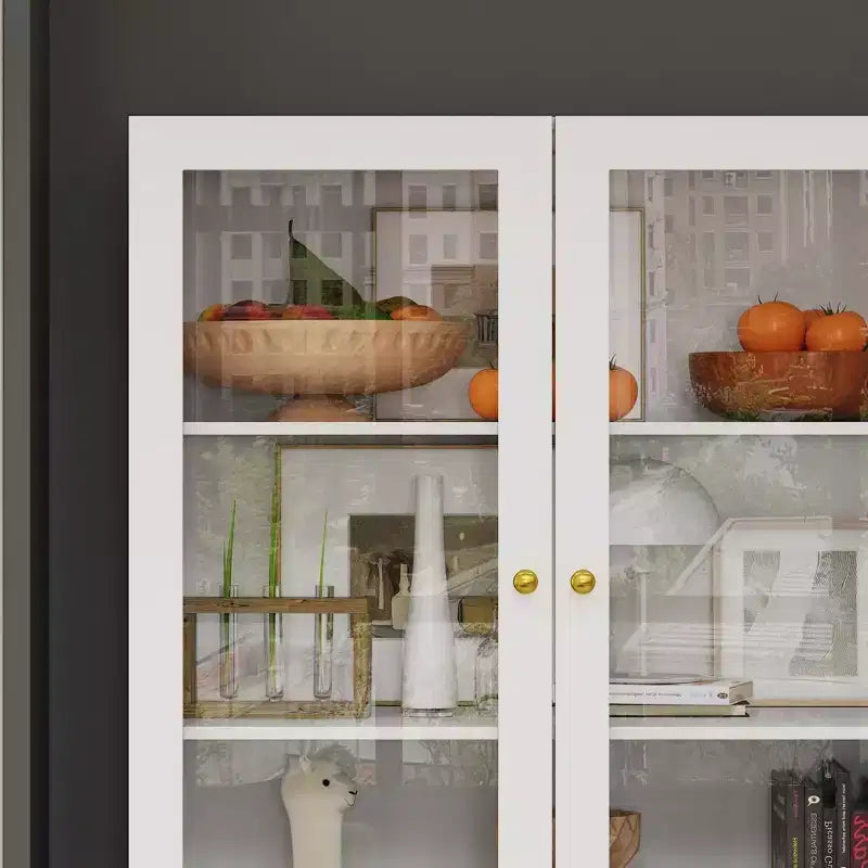 Famapy Kombi-Vitrine mit Glastüren, Bücherregal, Organizer und Vorratsschrank