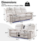Elektrisch verstellbares Sofa mit kabellosem Ladegerät, Leselicht, LED-Beleuchtung für das Wohnzimmer, Kunstleder, AC-/USB-Anschluss, Getränkehalter, Schwarz