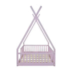 Floor Bed for Kids, Twin Size Tent Beds, Montessori Floor Bed with Slats and Fence Rails, Wood House Bed Frame for Boys Girls