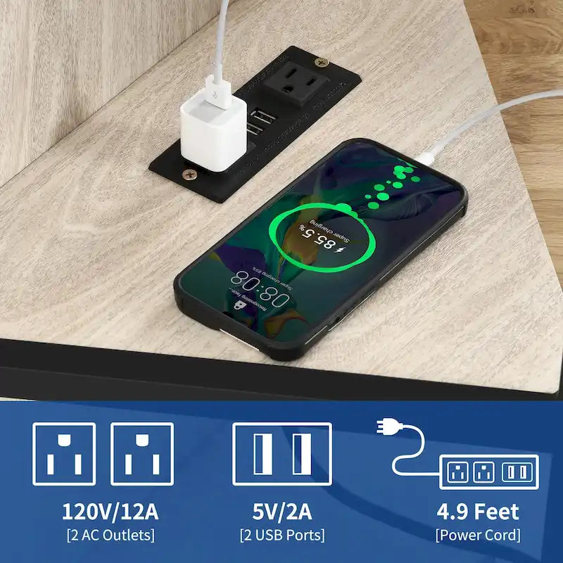 Mobile TV angolare in stile farmhouse, centro d'intrattenimento e consolle multimediale per TV fino a 55" con presa di corrente