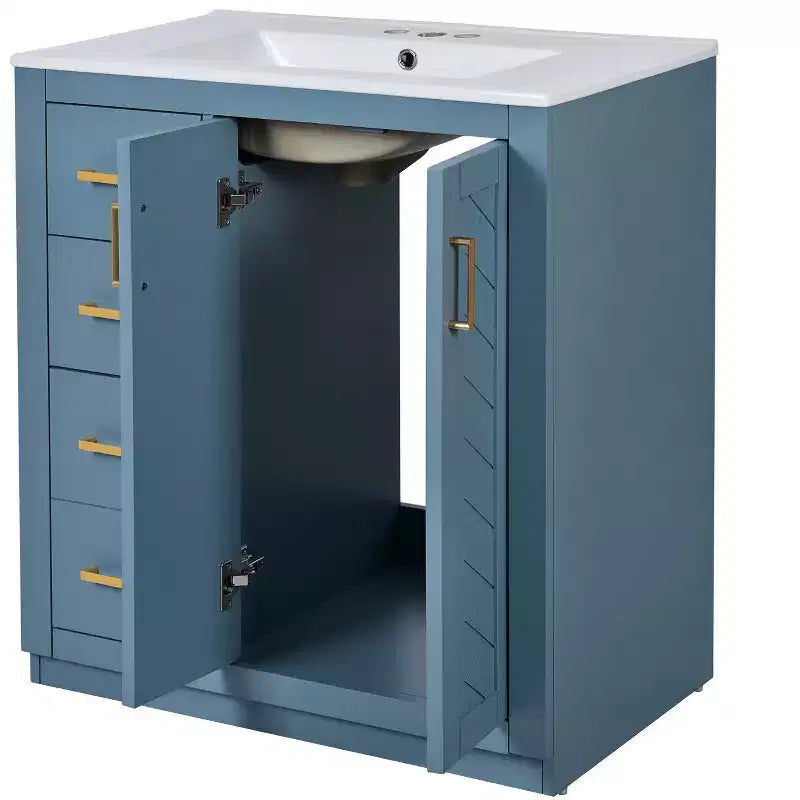 Vanity tal-kamra tal-banju b’sink wieħed ta’ 30 u kabinett b’3 kxaxen - Iswed / Blu / Aħdar / Indigo / Abjad
