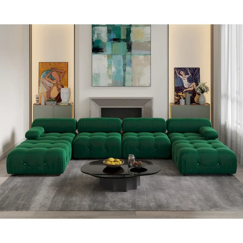 Divano modulare componibile trasformabile da 138", divani in velluto minimalisti a U