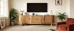 Black/Brown Mid Century TV Stand with 2 Drawers, for 1 Room