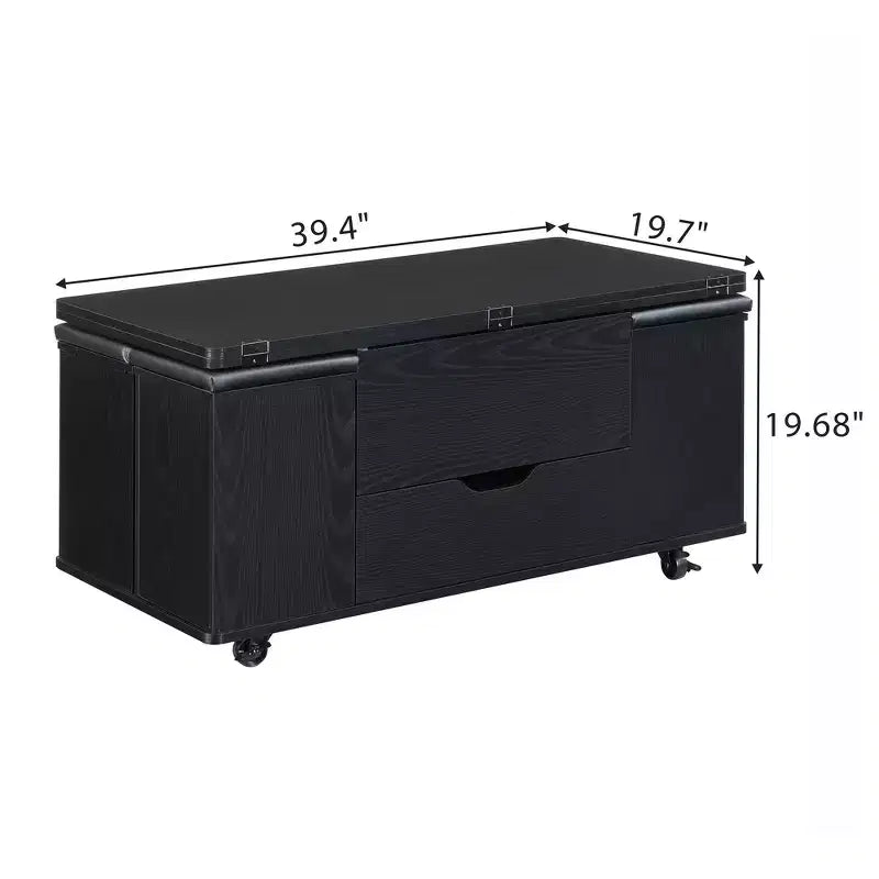 Multifunktionaler moderner Couchtisch mit Liftplatte, verborgenem Stauraum, 4 Hockern und Rollen – perfekt für moderne Wohnbereiche