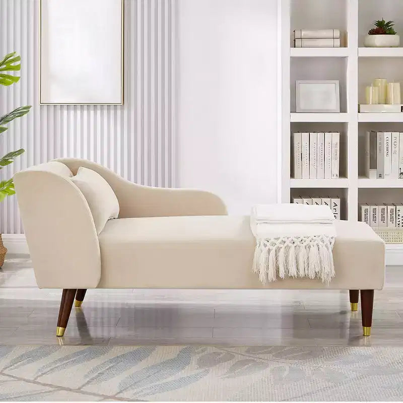 Moderne fluwelen chaise longue, gestoffeerde chaise longue met gebogen armleuning, slaapbank voor slaapkamer, kantoor of woonkamer