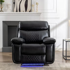 Elektrisch verstellbares Sofa mit kabellosem Ladegerät, Leselicht, LED-Beleuchtung für das Wohnzimmer, Kunstleder, AC-/USB-Anschluss, Getränkehalter, Schwarz