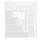 Hochbett in Full-Size mit Treppe, Bücherregal, Schreibtisch und Kleiderschrank – platzsparendes Multifunktionsmöbel für Kinder und Jugendliche – Weiß