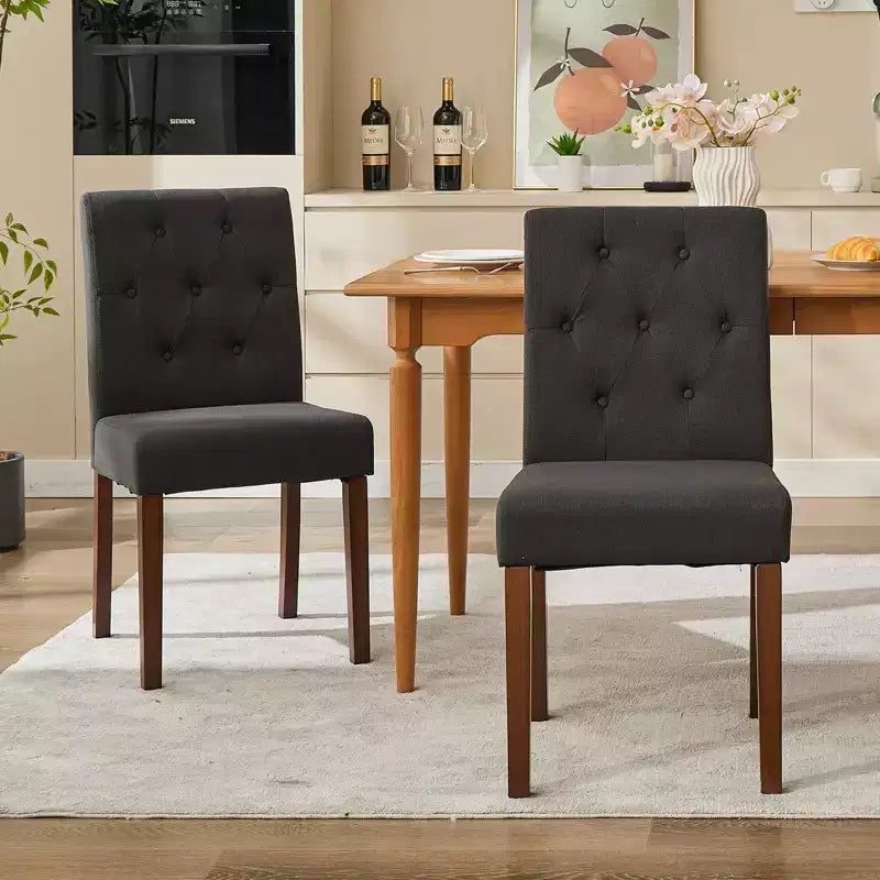 Parsons-eetkamerstoelen met knopen en capitonnering, set van 6 / 4 – gestoffeerde keukenstoelen met houten poten en gewatteerde zittingen – meubels voor woonkamer en keuken