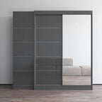 2-türiger Kleiderschrank mit Spiegel und Glasfront für 2 Personen (Grau/Schwarz/Weiß)